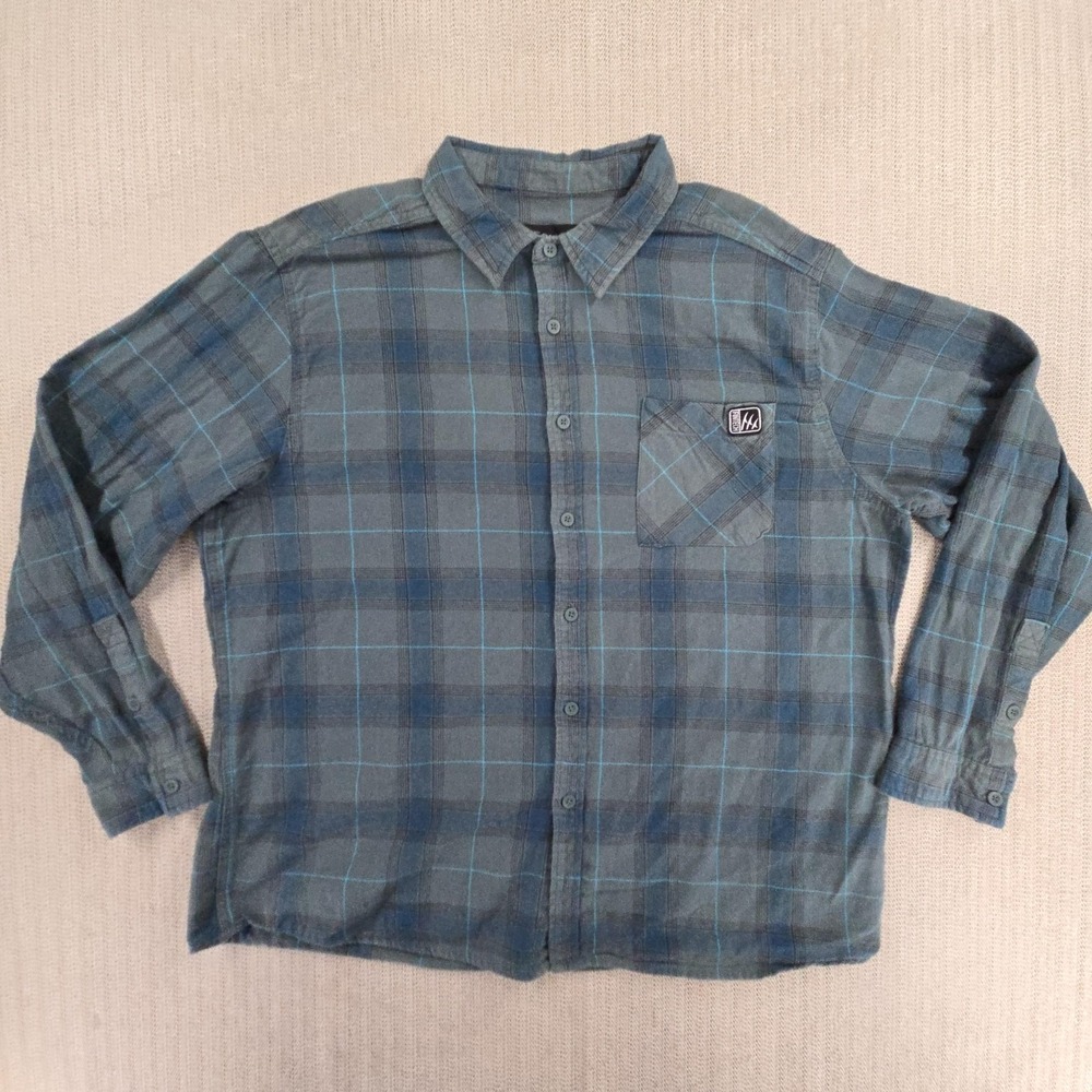Fintech Shirt Mens 2XL Gray Plaid Flannel Long Sleeve Button Up‎ Casual